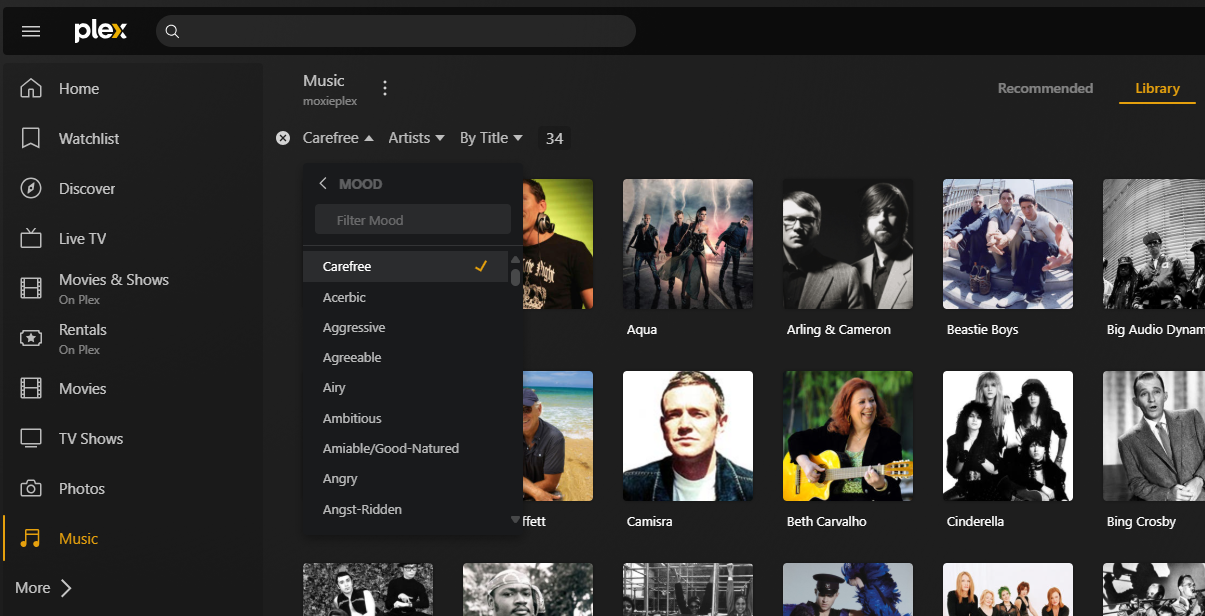 Plex Media Server Dashboard showcasing private music collection